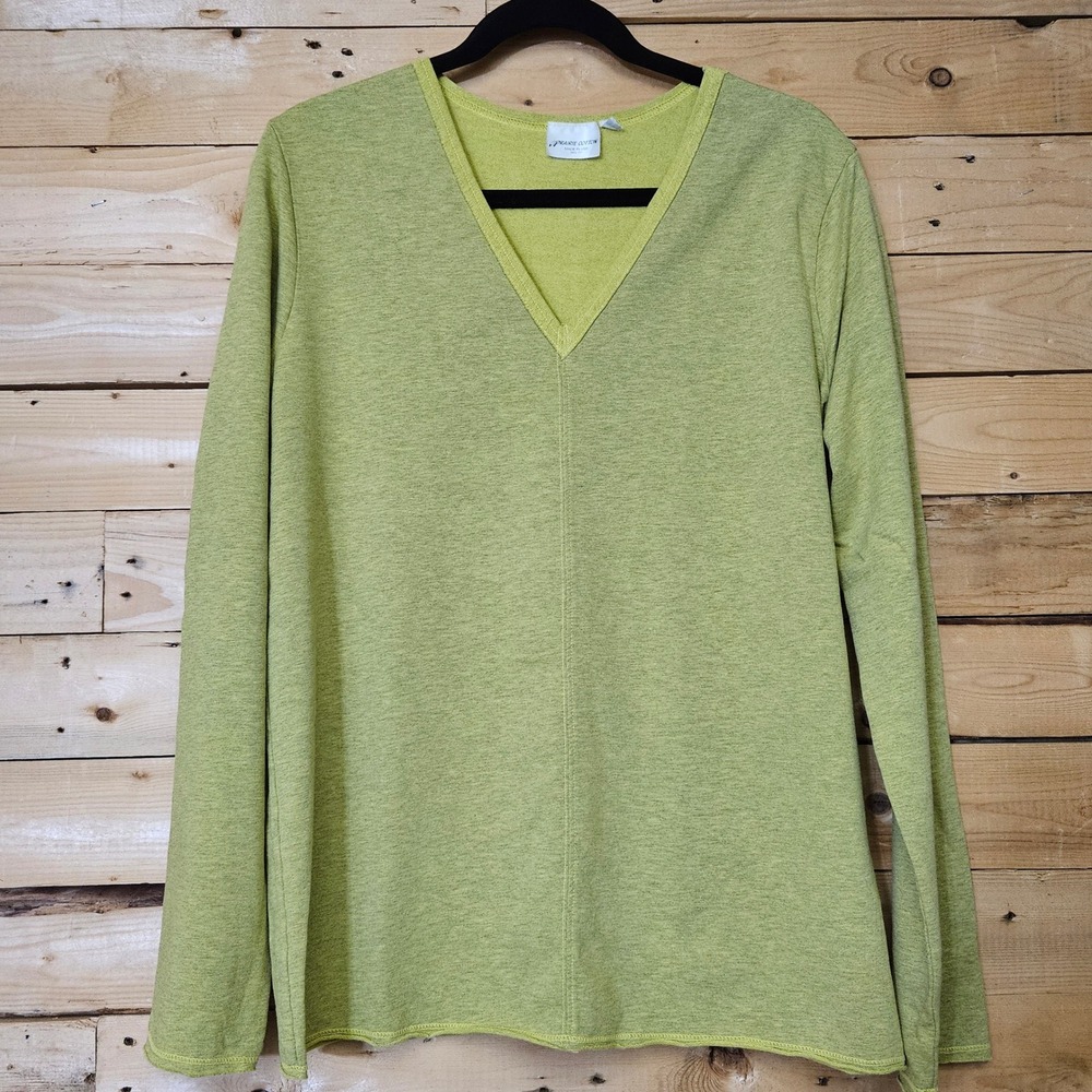 Prairie Cotton Womens V-Neck Long Sleeve Top Green Heather MST664 Medium